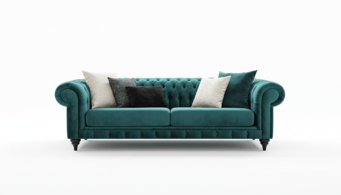 Canapé de luxe Chesterfield classique trois places, canapés verts à 3 places