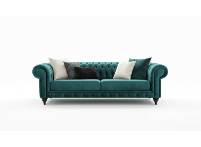 Canapé de luxe Chesterfield classique trois places, canapés verts à 3 places