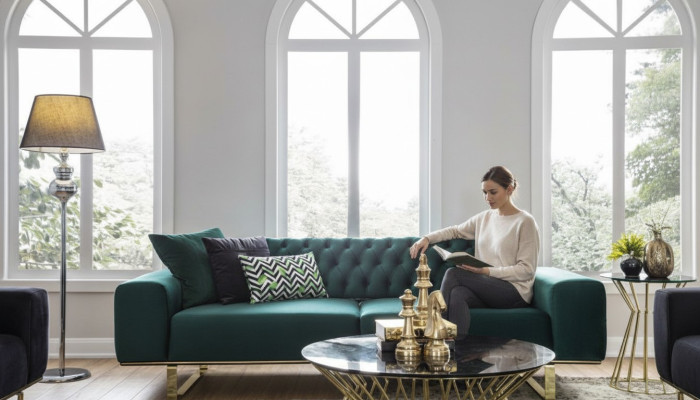 Salon de luxe Canapé 2 places Canapé vert Chesterfield Neuf