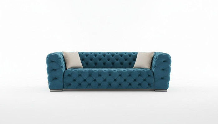 Canapé Chesterfield 4 places Design Salon Rembourrage en tissu Bois Rembourrage Luxe Bleu