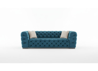 Canapé Chesterfield 4 places Design Salon Rembourrage en tissu Bois Rembourrage Luxe Bleu