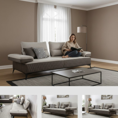 Canapé moderne trois places de luxe en tissu gris classique sofa en tissu textile