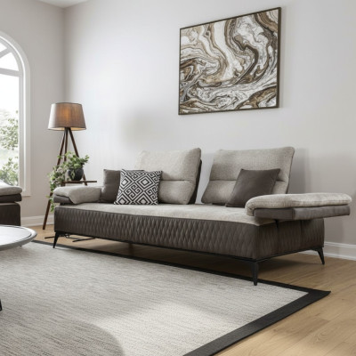 Canapé moderne trois places de luxe en tissu gris classique sofa en tissu textile