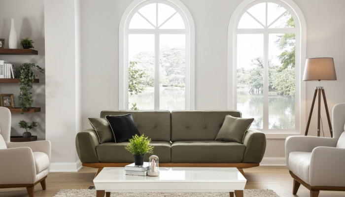 Canapé classique trois places de luxe en cuir brun Sofas 3 places de style mobilier