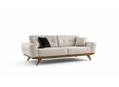 Canapé-classique 2 places Design Salon Tapisserie Bois Cuir Moderne Luxe Beige