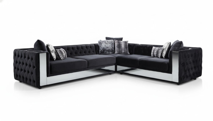 Canapé en cuir Chesterfield noir Canapé d'angle en suite Canapé en cuir de luxe.