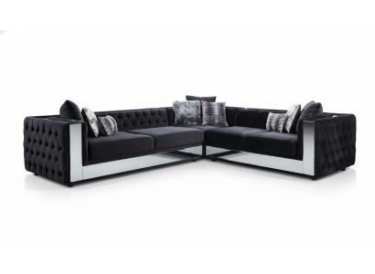 Canapé en cuir Chesterfield noir Canapé d'angle en suite Canapé en cuir de luxe.