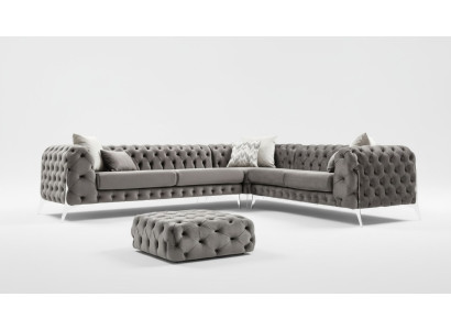 Canapé Chesterfield gris rembourré Ensemble de canapés en coin Suite Tapisserie Canapés d'angle de luxe neufs