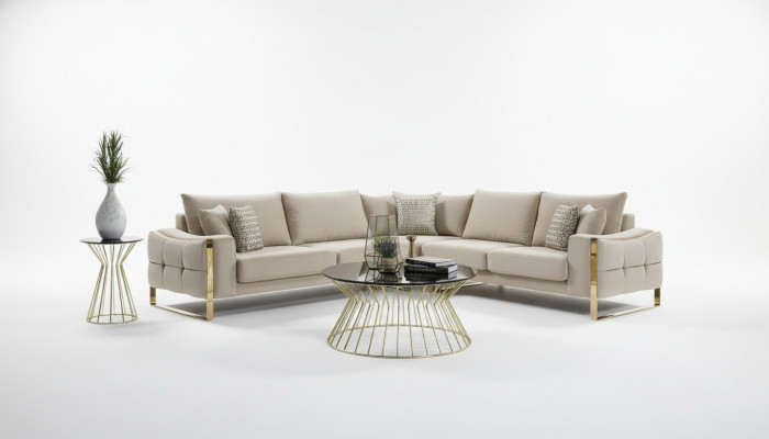 Canapé d'angle en forme de L Canapé design Canapés Rembourrage Textile Suite d'angle Beige