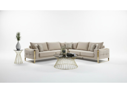 Canapé d'angle en forme de L Canapé design Canapés Rembourrage Textile Suite d'angle Beige