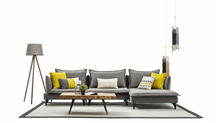 Canapé Chesterfield gris rembourré Suite de canapé d'angle Canapé d'angle de luxe en tissu