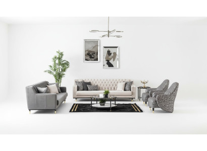 Ensemble de suite de luxe composé d'un canapé 5 pièces 3+3+1+1 places, d'une table basse et d'un fauteuil.