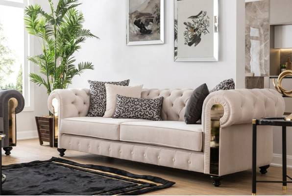 Canapé Chesterfield 3 places Design Salon Rembourrage Bois Cuir Moderne Luxe