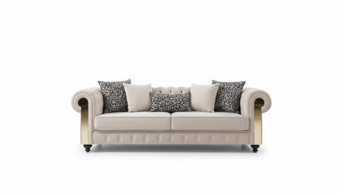 Canapé Chesterfield 3 places Design Salon Rembourrage Bois Cuir Moderne Luxe
