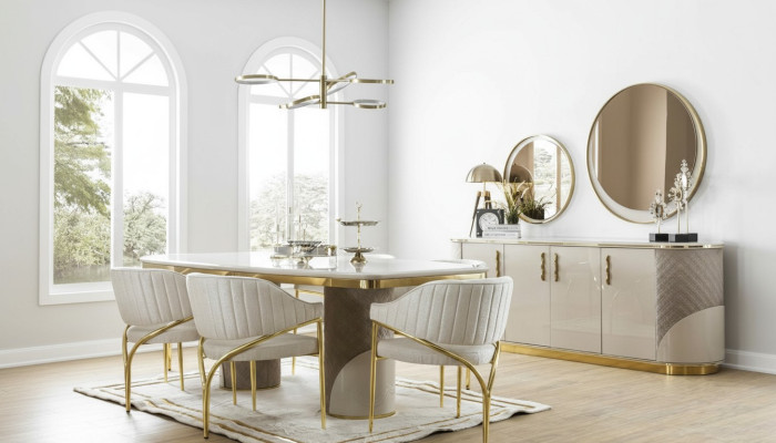 Ensemble de salle à manger 10 pièces. Suite de luxe Table 6x Chaise Buffet Miroir Mobilier Bois