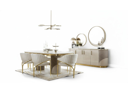 Ensemble de salle à manger 10 pièces. Suite de luxe Table 6x Chaise Buffet Miroir Mobilier Bois