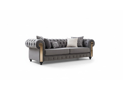 Salon de luxe Sofa 3 places Trois places Gris Chesterfield Canapés Classiques