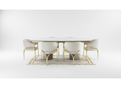 Meubles de salle à manger de luxe Table avec 6 chaises Groupe métallique 7 pièces Métal