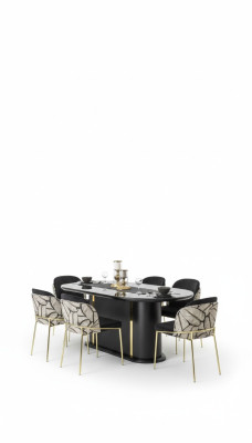 Salle à manger Table à manger Chaise 6x Chaises Table Tables Métal Ess Groupe Ensemble 7pcs. neuf
