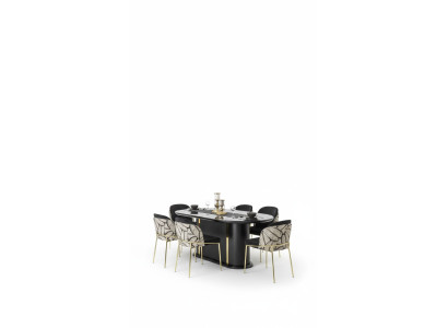 Salle à manger Table à manger Chaise 6x Chaises Table Tables Métal Ess Groupe Ensemble 7pcs. neuf