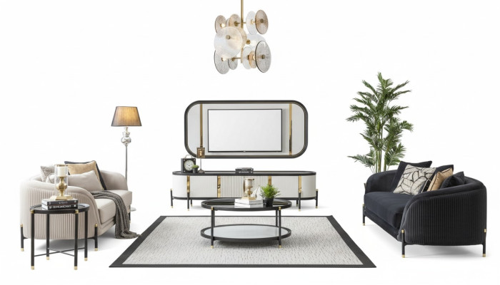 Ensemble de luxe Mobilier TV moderne Salon Canapé 3 + 3 Sièges Table basse