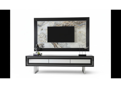 Meuble mural de luxe + Buffet bas Étagère Salon Noir laqué