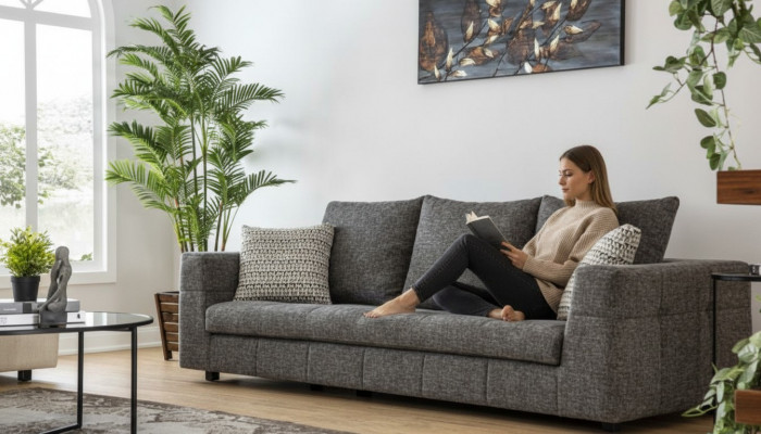 Canapé de luxe 4 places Tissu Salon Design moderne Gris Canapés Rembourrage