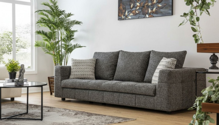 Canapé de luxe 4 places Tissu Salon Design moderne Gris Canapés Rembourrage
