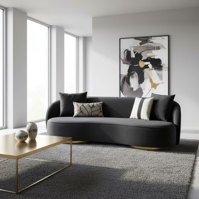 Meubles de canapés de luxe Salle de séjour Quatre places Noir Textile Mobilier Rond 4 places
