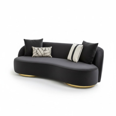 Meubles de canapés de luxe Salle de séjour Quatre places Noir Textile Mobilier Rond 4 places