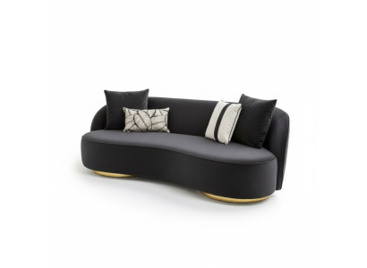 Meubles de canapés de luxe Salle de séjour Quatre places Noir Textile Mobilier Rond 4 places