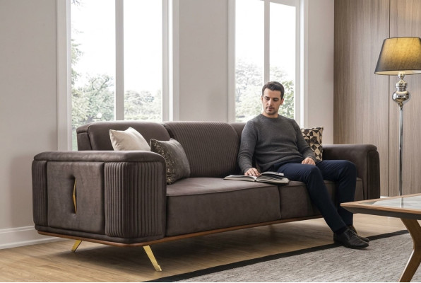 Canapés 4 places en textile Mobilier de salon moderne neuf en polyester Grand Sofa