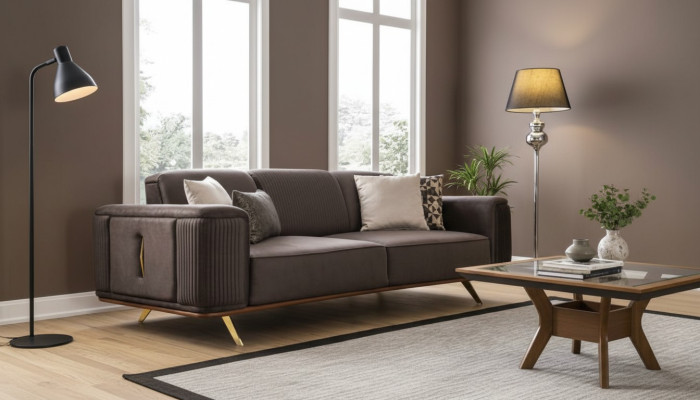 Canapés 4 places en textile Mobilier de salon moderne neuf en polyester Grand Sofa