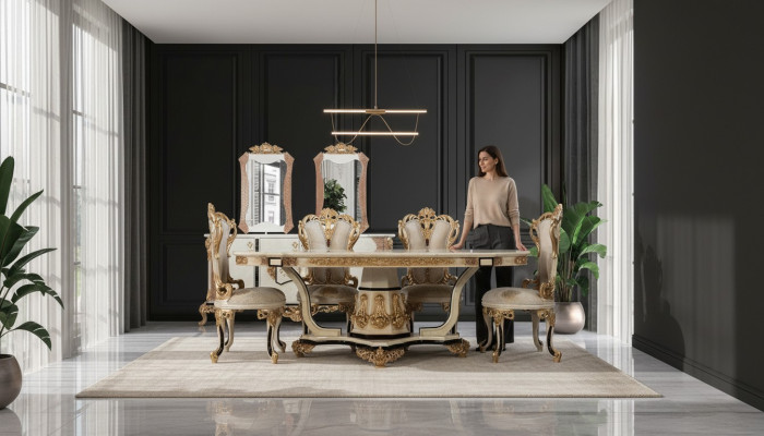 Classique r Table en bois de luxe Tables de style baroque rococo antique Salle à manger Salon nouveau