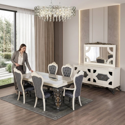 Table à manger Set de salle à manger Classique r Table Salle à manger Set 7 pièces Ensemble Chaise 6x Chaises neuf