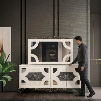 Commode Armoire avec miroir Commode noble Buffet Baroque Rococo Commode en bois