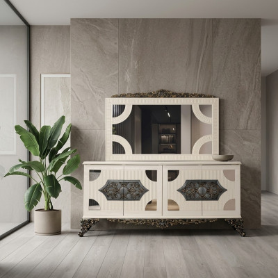 Commode Armoire avec miroir Commode noble Buffet Baroque Rococo Commode en bois