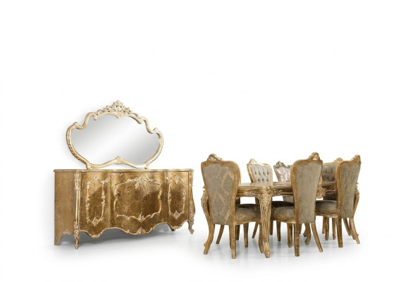 Luxe Salle à manger Ensemble Chaise 6x Buffet Miroir Groupe de salle à manger Complet