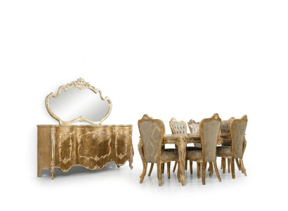 Luxe Salle à manger Ensemble Chaise 6x Buffet Miroir Groupe de salle à manger Complet
