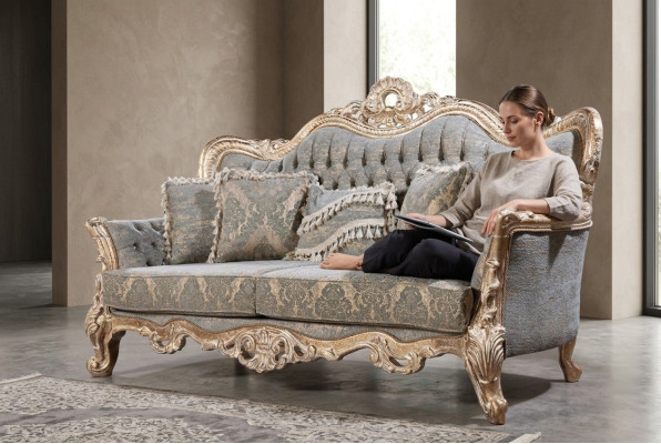 Canapé designer 3 places Chesterfield en tissu de luxe Textile haute couture