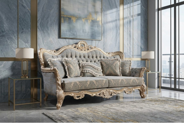 Canapé designer 3 places Chesterfield en tissu de luxe Textile haute couture