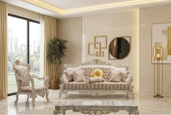 Ensemble de canapés classiques Sofa Luxe Fauteuil de salon 3+1 places Chesterfield