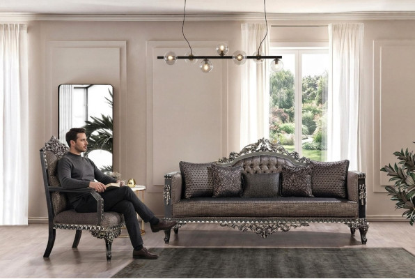 Ensemble de canapés Chesterfield de luxe 3+1 places Canapé classique Siège rembourré baroque