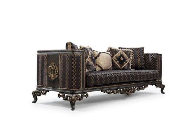 Style baroque rococo. Canapé design 3 places en tissu textile rembourré neuf.