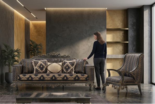 Luxe Ensemble de canapés Chesterfield 3+1 place Canapé classique Siège baroque Rembourrage