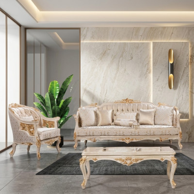 Ensemble de canapé de luxe Chesterfield 3+1 places Canapé classique Siège rembourré baroque