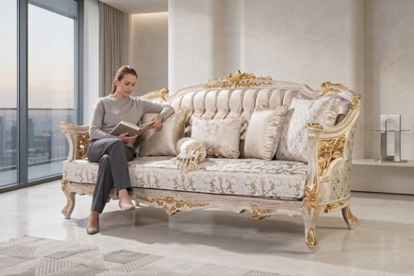 Chesterfield 3 places Canapé designer Luxe Revêtement de canapés Tissu Textile neuf