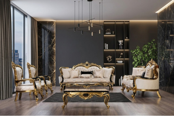 Canapé Chesterfield Baroque Ensemble de canapés 5 pièces Ensemble de canapés 3+3+1+1 Table basse