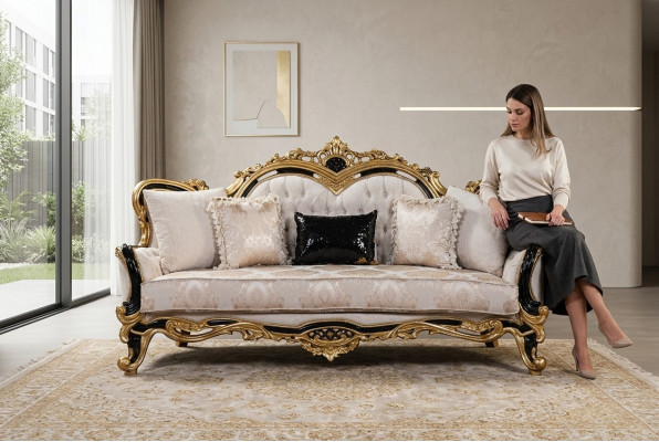 Chesterfield 3 places Designer Canapé Luxe Canapés Tissu Textile Neuf