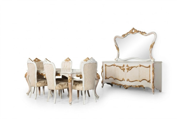 Ensemble complet Table à manger + 6 chaises Salle à manger Groupe Ess en bois Bahut + Miroir 9 pièces